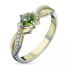 Кольцо из желтого золота с бриллиантами и хромдиопсидом э0305кц04201110