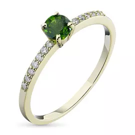 Кольцо из желтого золота с хромдиопсидом и бриллиантом э0305кц04153600