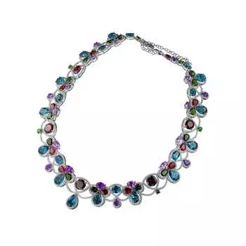 Колье из белого золота с бриллиантами, аметистами, хромдиопсидами, топазами и гранатами э4081кл12220371