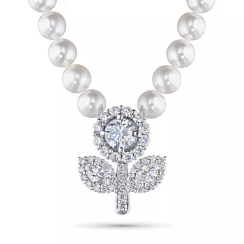 Колье из белого золота с бриллиантами и жемчугом культивированным э0952кл07210403