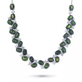 Колье из белого золота с бриллиантами и хромдиопсидом э0905кл04201198