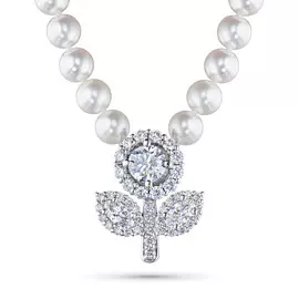 Колье из белого золота с жемчугом культивированным и бриллиантами э0952кл07210403