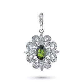 Подвеска из белого золота с бриллиантами и хромдиопсидом э0915п1019755