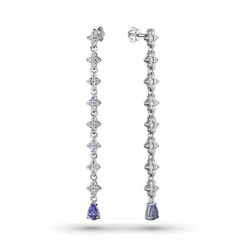 Пусеты из белого золота с бриллиантами и танзанитами э0942пс11162700