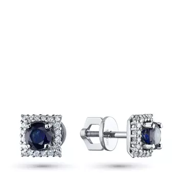 Пусеты из белого золота с бриллиантами и сапфирами э0937пс06220418