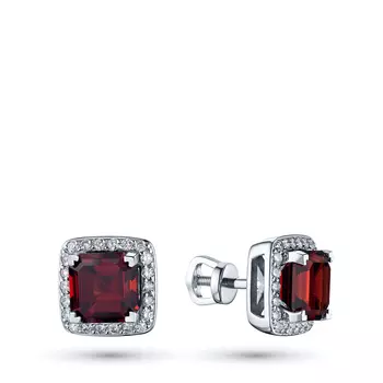 Пусеты из белого золота с бриллиантами и гранатами э0940пс02210454