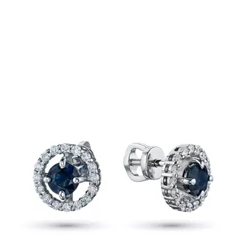 Пусеты из белого золота с бриллиантами и сапфирами э0937пс12200412