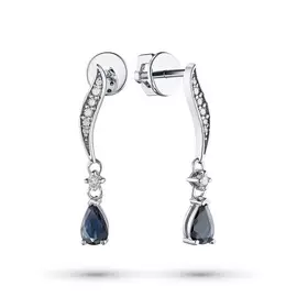 Пусеты из белого золота с бриллиантами и сапфиром э0916пс0919411