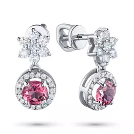 Пусеты из белого золота с бриллиантами и турмалинами э0976пс02210459