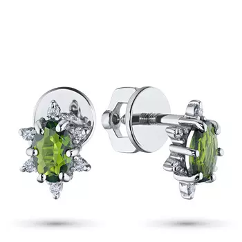 Пусеты из белого золота с бриллиантом и хромдиопсидом э0901пс04200725