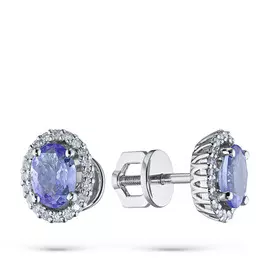 Пусеты из белого золота с бриллиантом и танзанитом э0921пс0919110