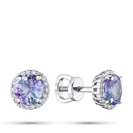 Пусеты из белого золота с бриллиантом и танзанитом э0942пс08210451