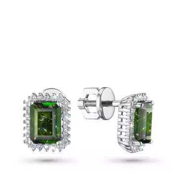 Пусеты из белого золота с хромдиопсидами э4754пс10200418