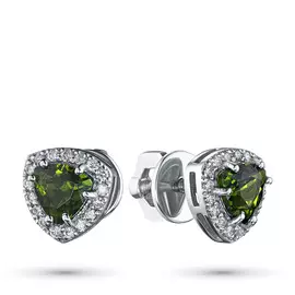 Пусеты из белого золота с хромдиопсидом и бриллиантами жд09с091803х