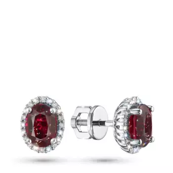 Пусеты из белого золота с рубинами э4780пс11210402