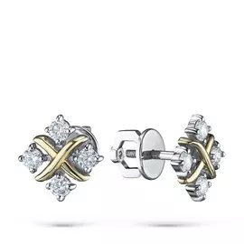 Пусеты из комбинированного золота с бриллиантом э1001пс0719130