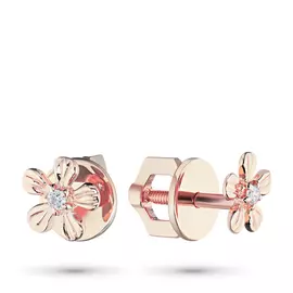 Пусеты из красного золота с бриллиантом э0201пс04156000