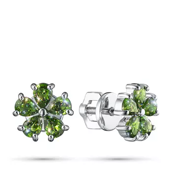 Пусеты из серебра с хромдиопсидами э0605пс03210460