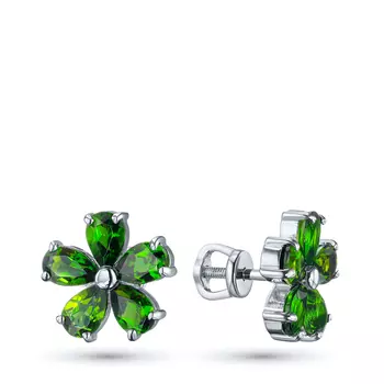 Пусеты из серебра с хромдиопсидами э0605пс04220480