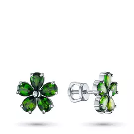 Пусеты из серебра с хромдиопсидом э0605пс03210460