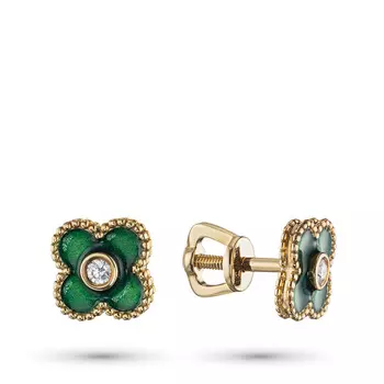 Пусеты из желтого золота с бриллиантами э0393пс03210114