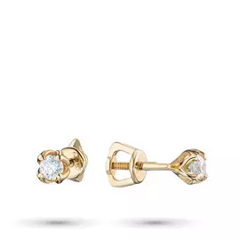 Пусеты из желтого золота с бриллиантом э0301пс04203094