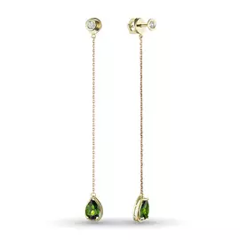 Пусеты из желтого золота с бриллиантом и хромдиопсидом гдп03с101802