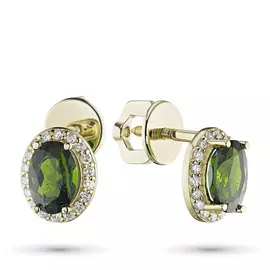 Пусеты из желтого золота с бриллиантом и хромдиопсидом экп03с041907