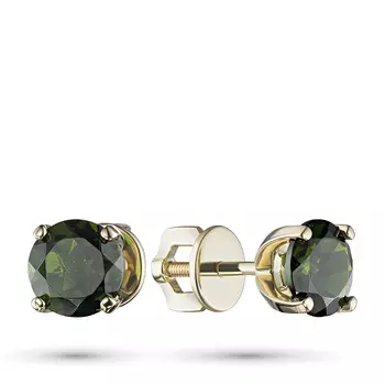 Пусеты из желтого золота с хромдиопсидом э0305пс111024