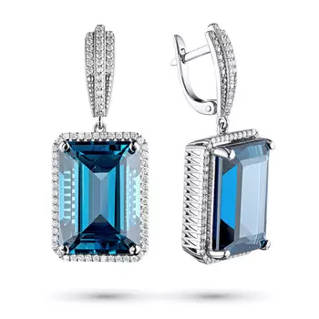 Серьги из белого золота с бриллиантами и топазами э0943сг01210401