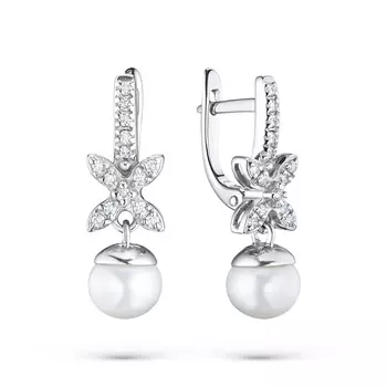 Серьги из белого золота с бриллиантами и жемчугом э0952сг03210453