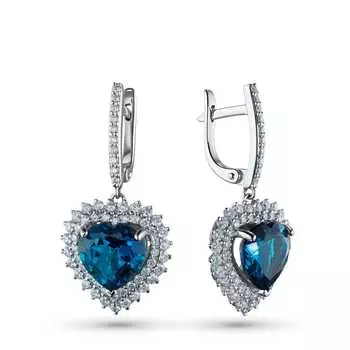 Серьги из белого золота с бриллиантами и топазами э0943сг03210476