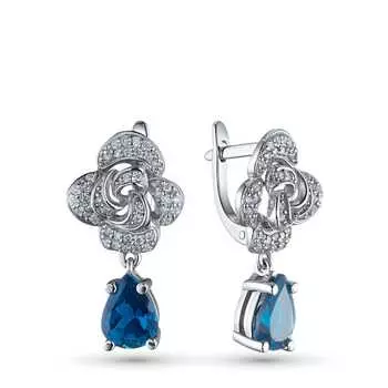Серьги из белого золота с бриллиантами и топазами э4043сг02230402