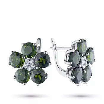 Серьги из белого золота с бриллиантами и хромдиопсидом э0915с_0719004