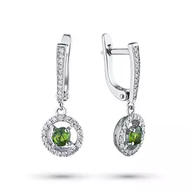 Серьги из белого золота с бриллиантами и хромдиопсидом еаа09с101643х