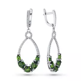 Серьги из белого золота с бриллиантами и хромдиопсидами вг09с011903
