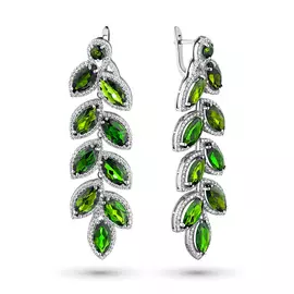 Серьги из белого золота с бриллиантами и хромдиопсидами тд09с051809х