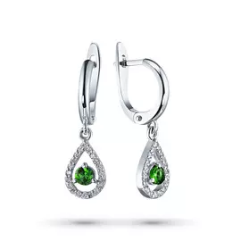 Серьги из белого золота с бриллиантами и хромдиопсидом э0915сг06162800