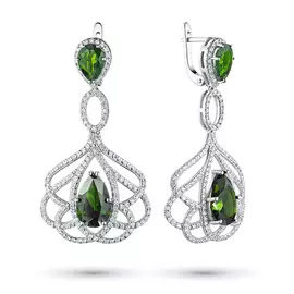 Серьги из белого золота с бриллиантами и хромдиопсидами э0936сг04201158