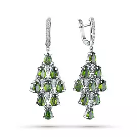 Серьги из белого золота с бриллиантами и хромдиопсидом э0915сг03203530