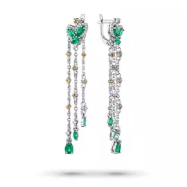 Серьги из белого золота с бриллиантами, изумрудом и сапфиром э0981сг03210351