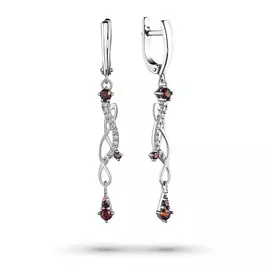 Серьги из белого золота с бриллиантом и гранатами э0919сг01203620
