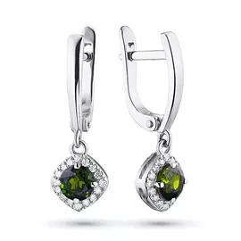 Серьги из белого золота с бриллиантом и хромдиопсидами азм09с031708х