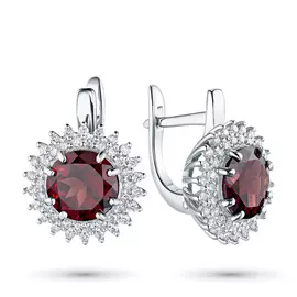 Серьги из белого золота с бриллиантом и гранатом э0940сг04202347