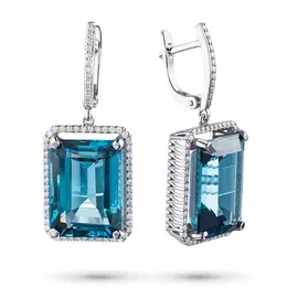 Серьги из белого золота с бриллиантом и топазом э0943сг04204020