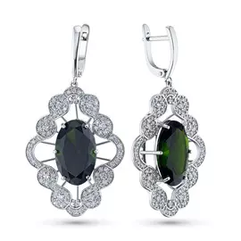 Серьги из белого золота с хромдиопсидами и бриллиантами э0905сг04202429