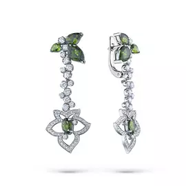 Серьги из белого золота с хромдиопсидами и бриллиантами э0915сг10198490