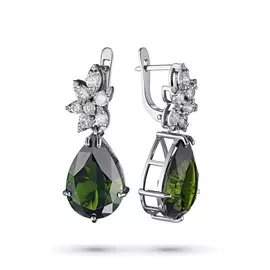 Серьги из белого золота с хромдиопсидами и бриллиантами э0915сг07192010