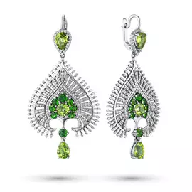 Серьги из белого золота с, хромдиопсидами и бриллиантами э0953сг03200360