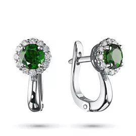 Серьги из белого золота с хромдиопсидом и бриллиантом э0915сг06151400